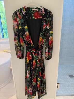 Alice + Olivia Abney floral print burnout chiffon wrap midi dress